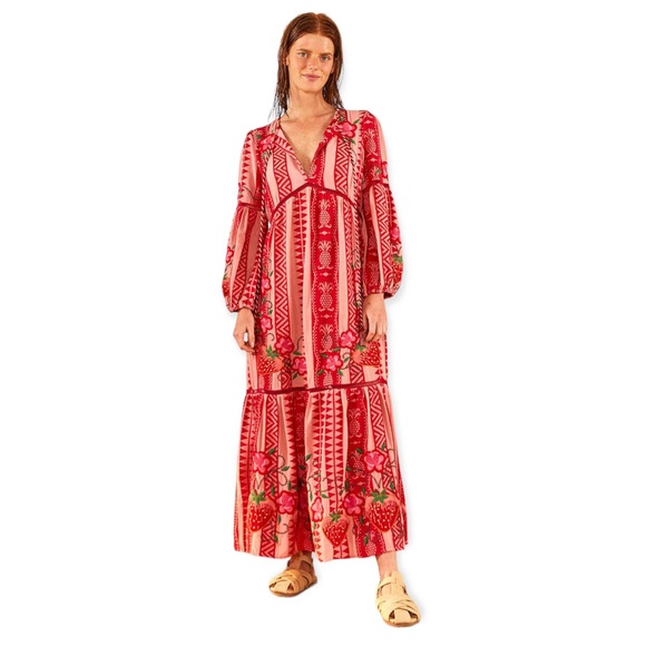 FARM Rio Dresses Farm Rio Long Sleeves Maxi Dress Red And Pink